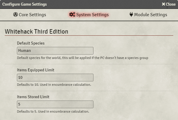Game settings panel