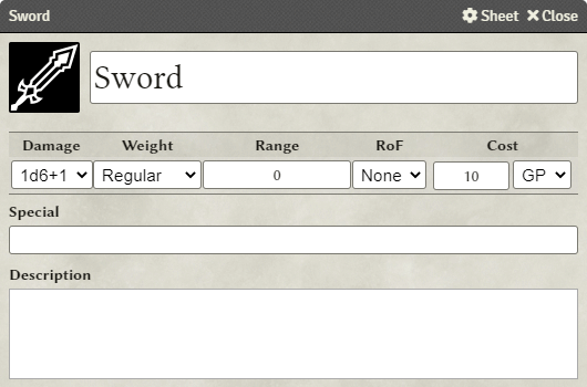 Add or edit weapons